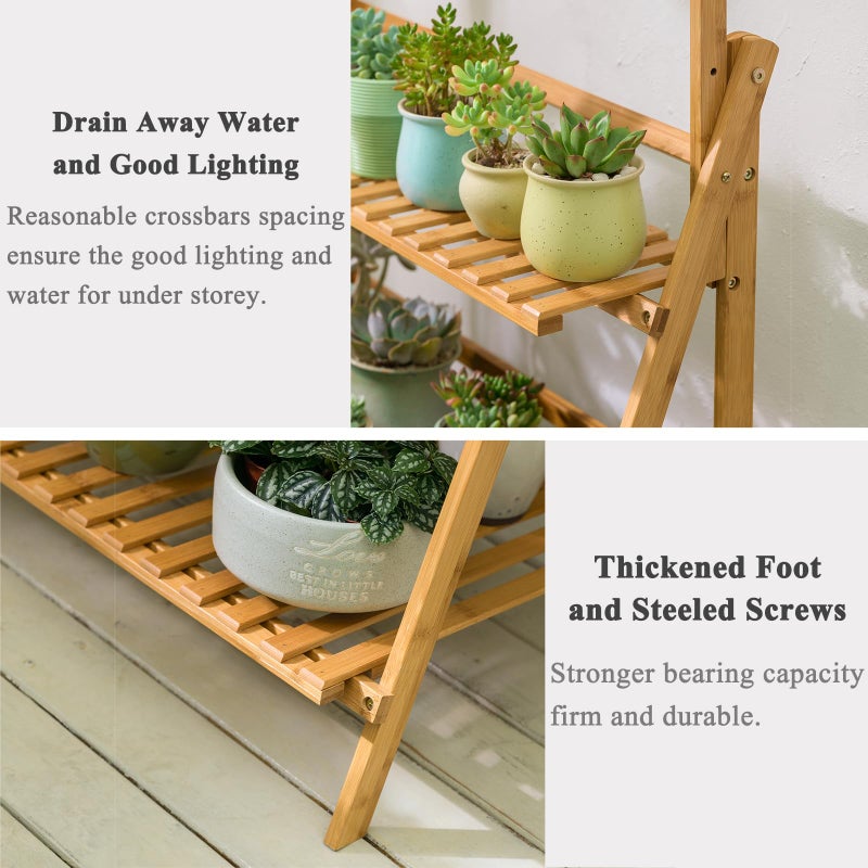 COPREE Bamboo 3-Tier Hanging Plant Stand Planter Shelves Flower Pot Organizer Rack Folding Display Shelving Plants Shelf Unit Holder - Image 4